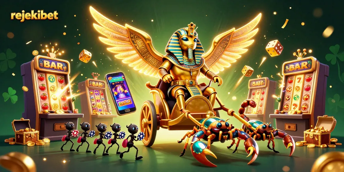 Experience rejekibet's casino excitement with a dynamic illustration of slot machines and vibrant gaming elements.
