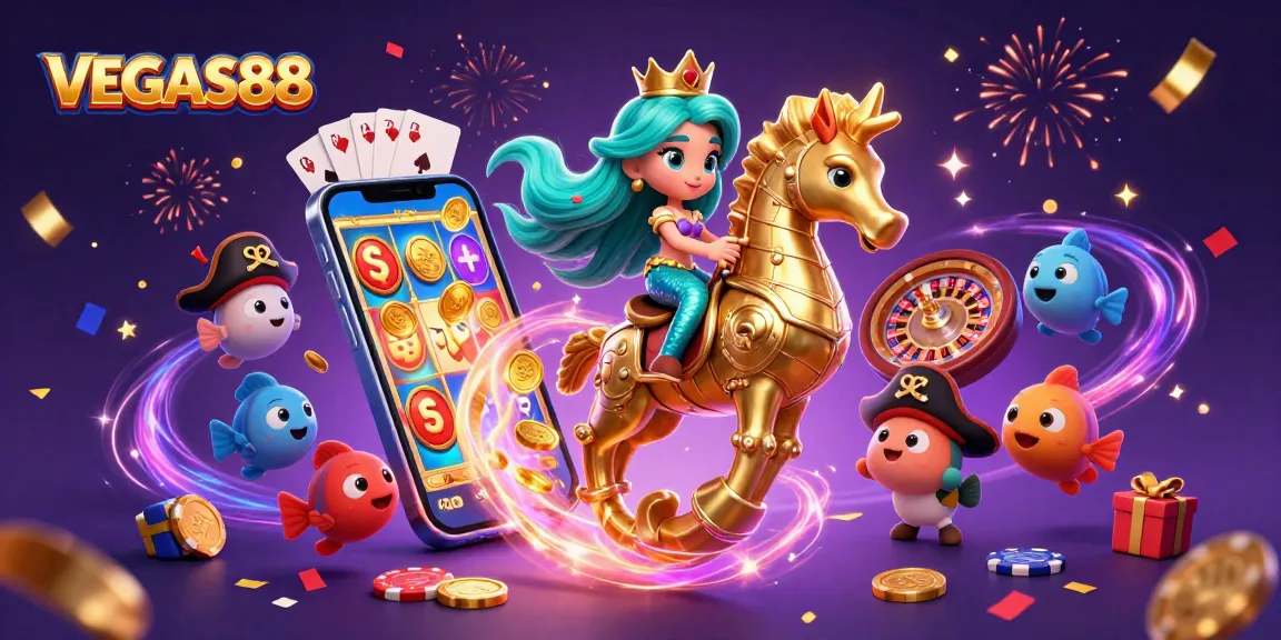 Experience VEGAS88 with a vibrant 3D scene of mermaid-themed slots and casino excitement.