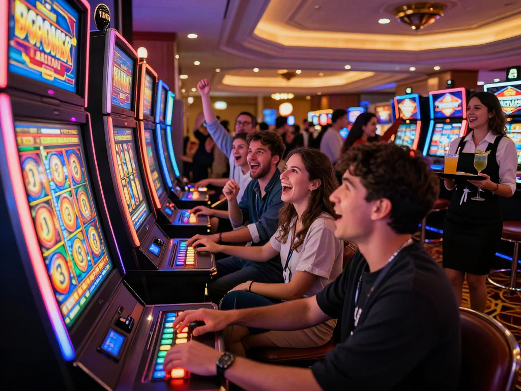 Keberuntungan slot gacor saat bermain mesin di kasino yang ramai.