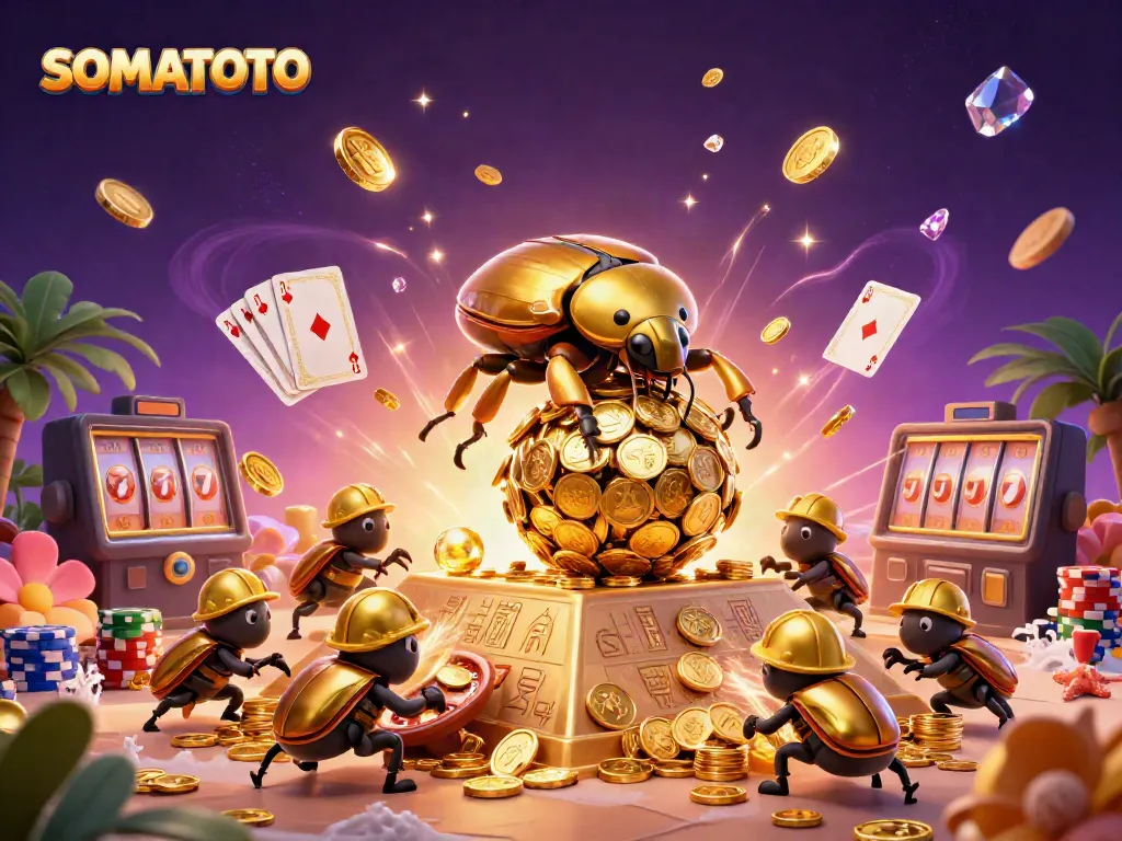 Engage with SOMATOTO's vibrant casino experience featuring golden beetles and lucky slot elements