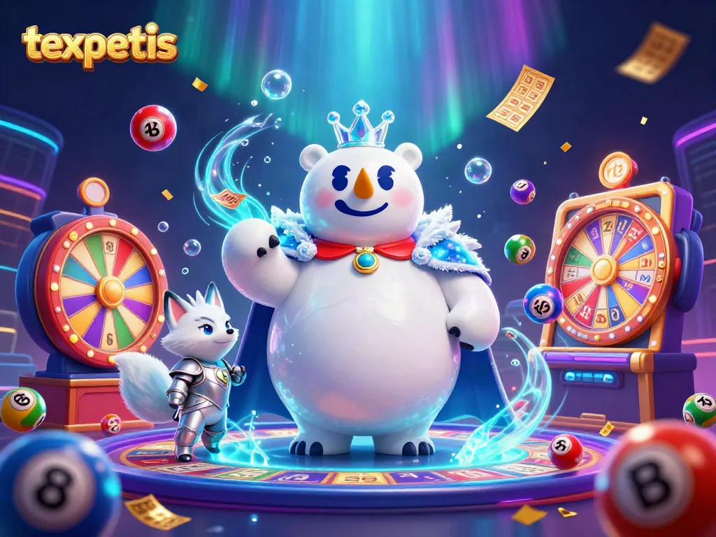 Experience the thrill of texpertis with vibrant lottery elements and captivating characters in a dynamic casino scene.