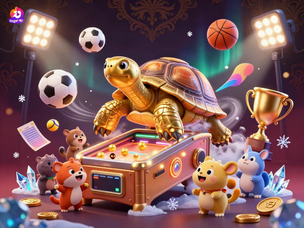 Experience the excitement of togel 4d with a golden tortoise pinball machine in a vibrant casino scene.