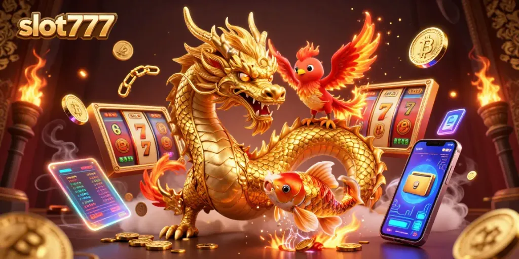 Menangkan jackpot menarik di slot777 dengan naga emas dan burung phoenix.