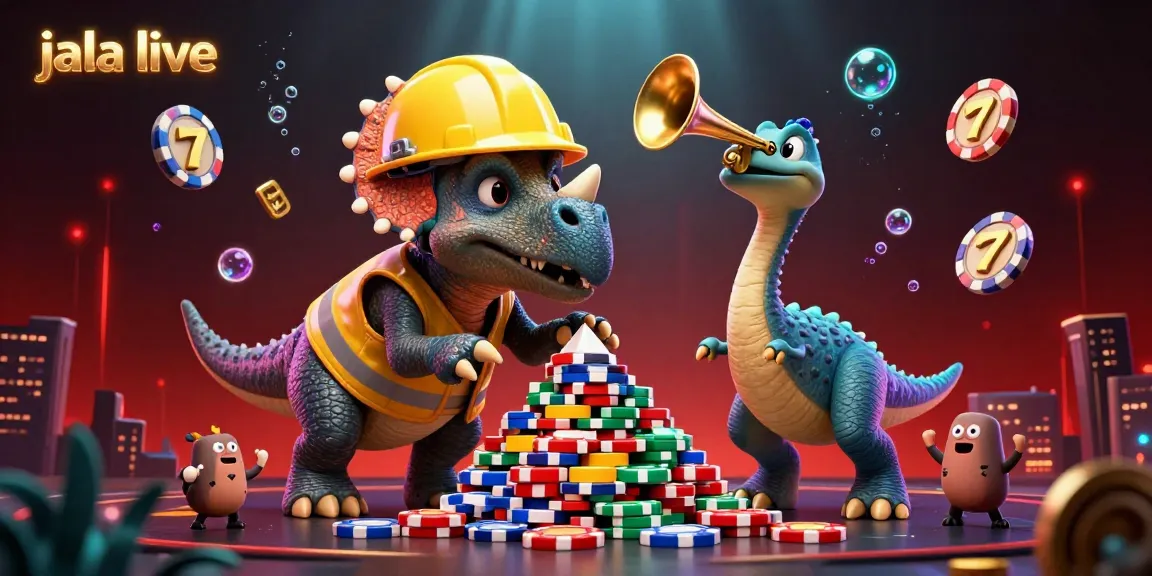 Experience the excitement of jala live with vibrant visuals of a gambling-themed celebration in a 3D illustration.