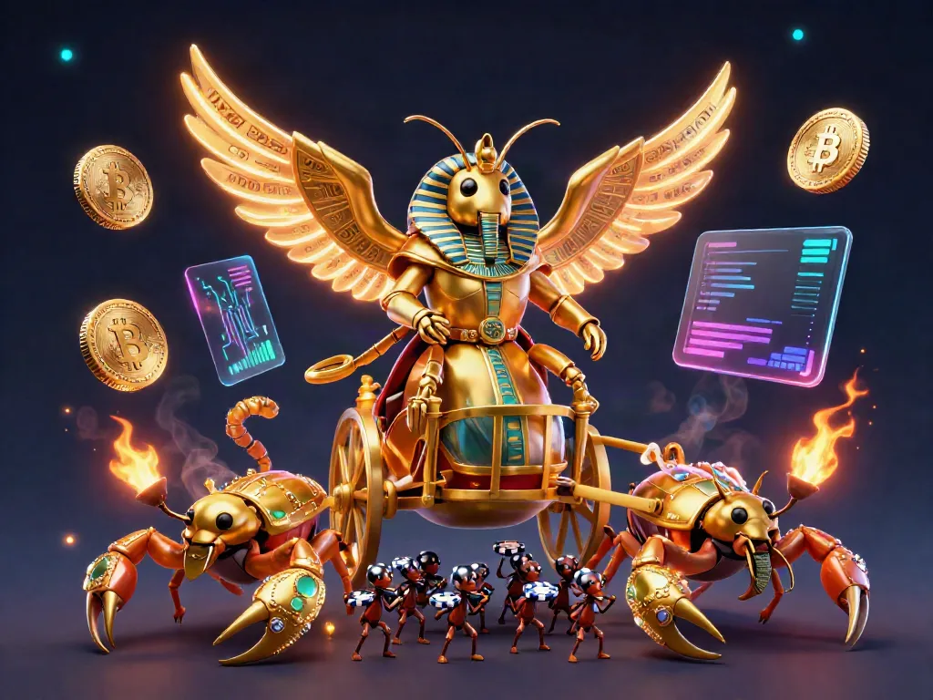 Experience MANTIS88's dynamic gaming scene with vibrant 3D elements, showcasing a golden scarab and crypto coins.