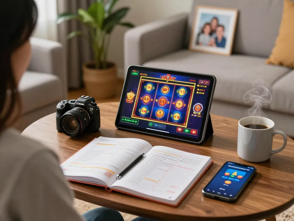 Pemain menikmati slot online dengan aplikasi INDOSLOT88 di lingkungan rumah yang nyaman, menampilkan hiburan yang bertanggung jawab