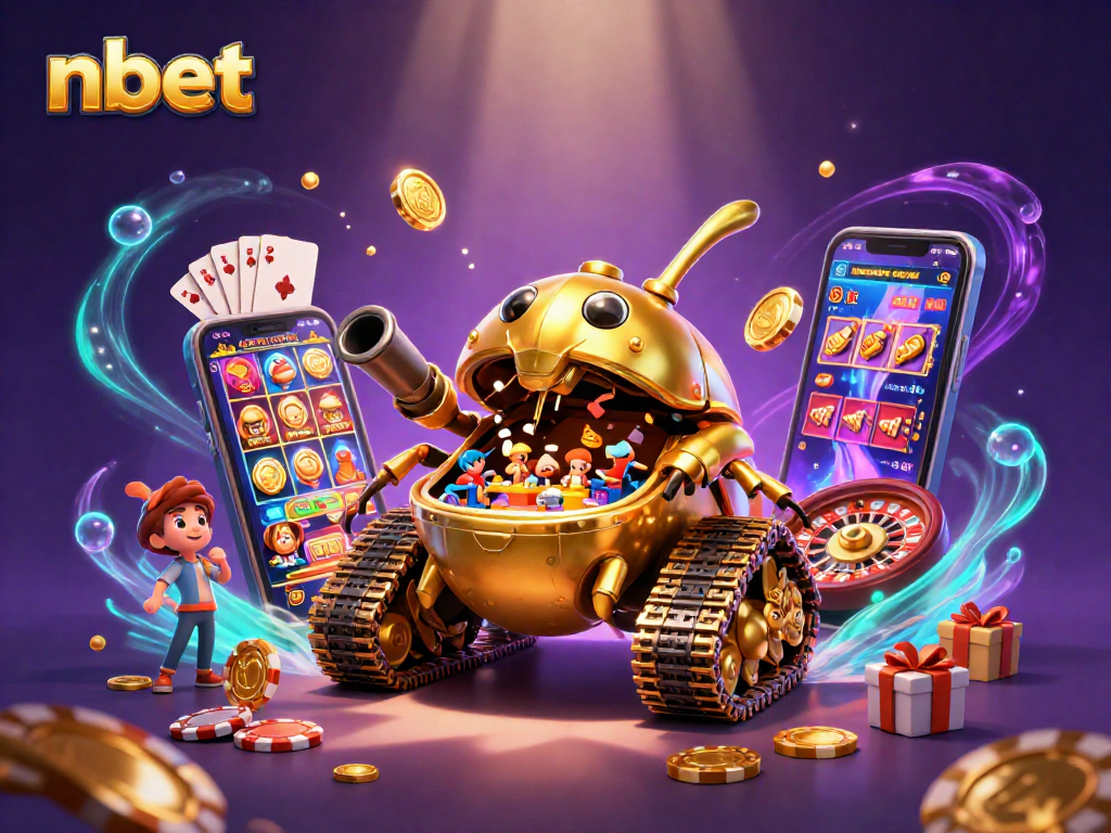 Experience thrilling gaming action with nbet's exciting casino adventures in a dynamic 3D illustration.