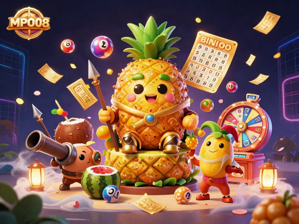 Experience excitement with MPO08 as the golden pineapple king and companions bring the casino to life amidst dynamic lottery elements.