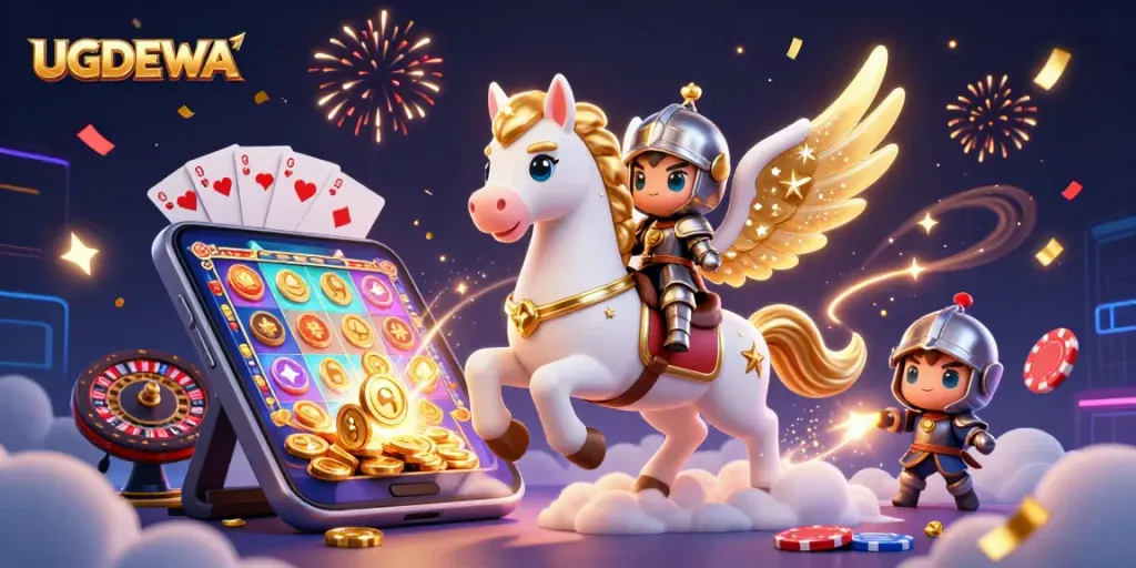 Experience exciting gameplay with UGDEWA as a celestial horse gallops through a vibrant casino world.