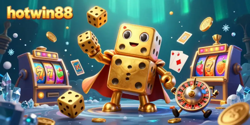 Feel the excitement at hotwin88 with a golden dice golem and festive slot elements.