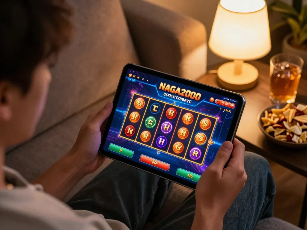 NAGA2000 Daftar interface showing dynamic slot action on tablet, enhancing user engagement.