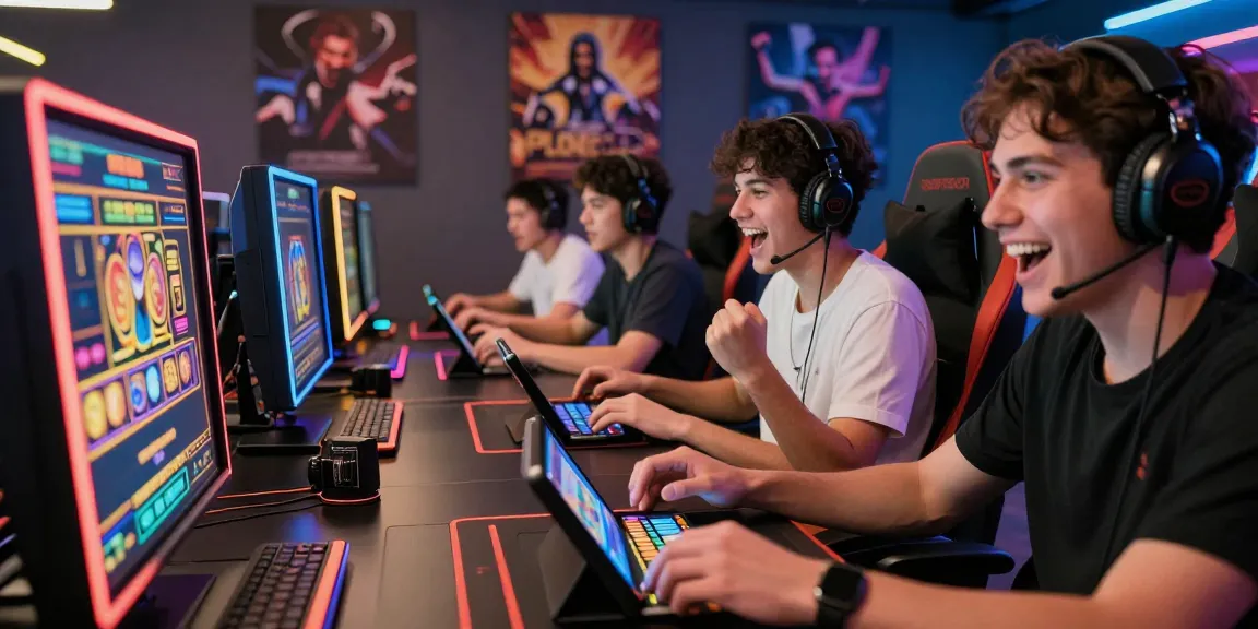 Pengguna jandaslot bermain slot online dengan antusias di ruang permainan modern.