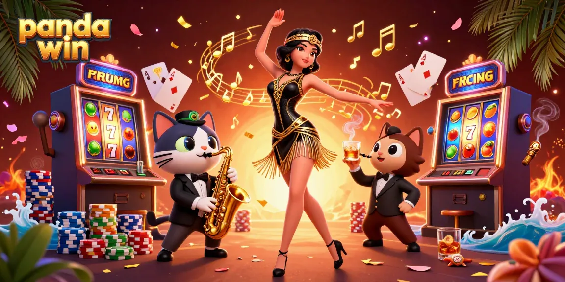 Panda win menampilkan perayaan 3D yang menarik dari slot online dengan mesin slot yang berwarna-warni dan karakter yang meriah.