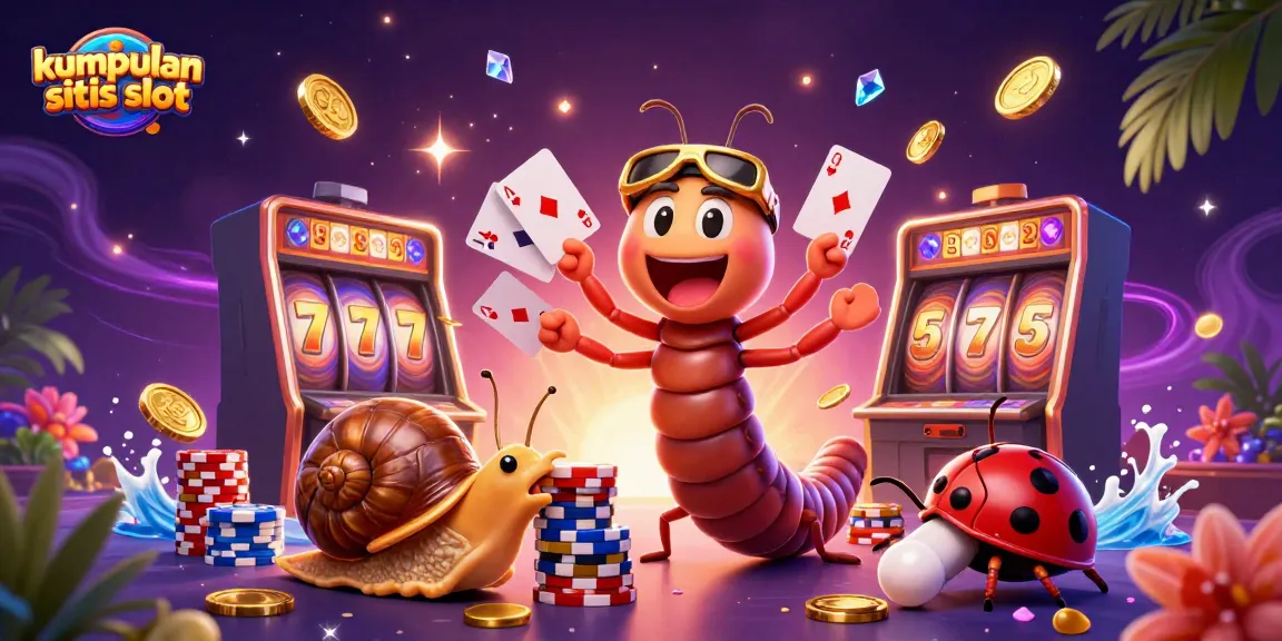Engage with kumpulan situs slot through a vibrant casino scene featuring creatives such as a millipede dealer and stacked chips.