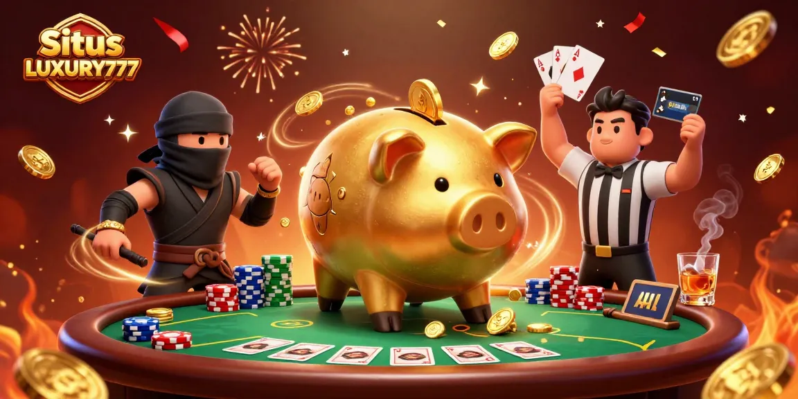 Situs LUXURY777 menampilkan karakter kasino terkemuka dalam ilustrasi 3D penuh aksi.