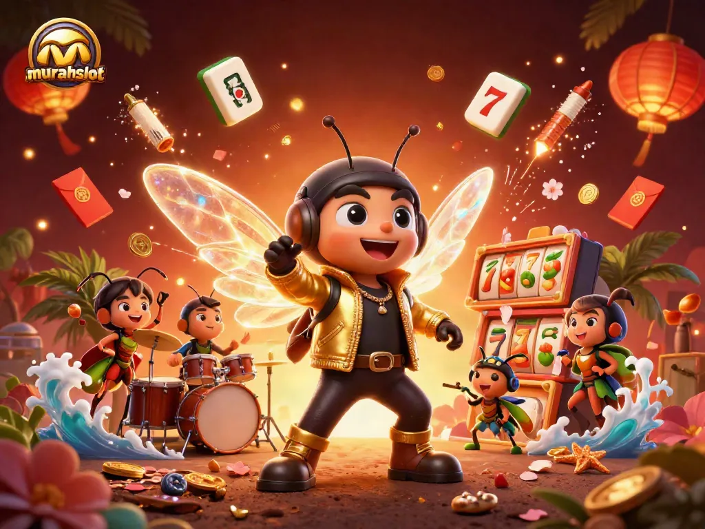 Experience the excitement of murahslot with a vibrant 3D rock star casino scene full of energy and winning symbols.