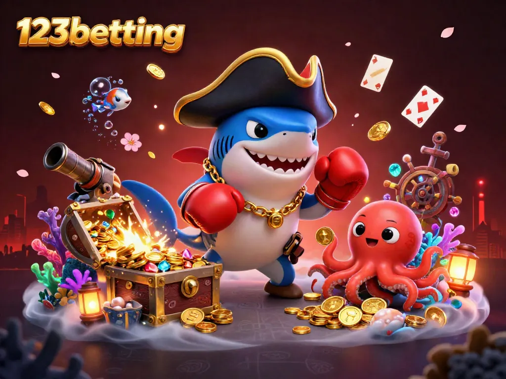 Engage in thrilling 123betting adventures alongside a pirate shark and friends collecting treasures.