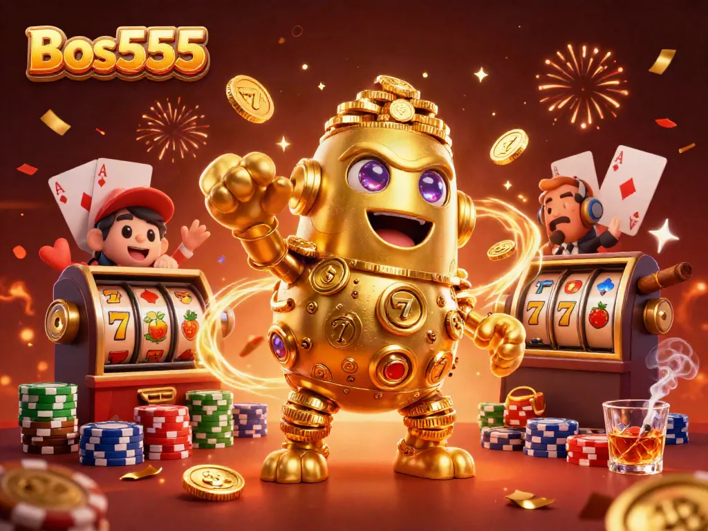 Bergembira di Bos555, slot online yang menantang dengan karakter golem emas yang unik dan simbol slot yang mencolok.