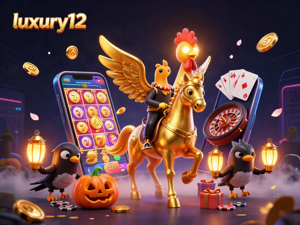 Engage with luxury12 in a vibrant casino atmosphere led by golden rooster, showcasing thrilling slot games.