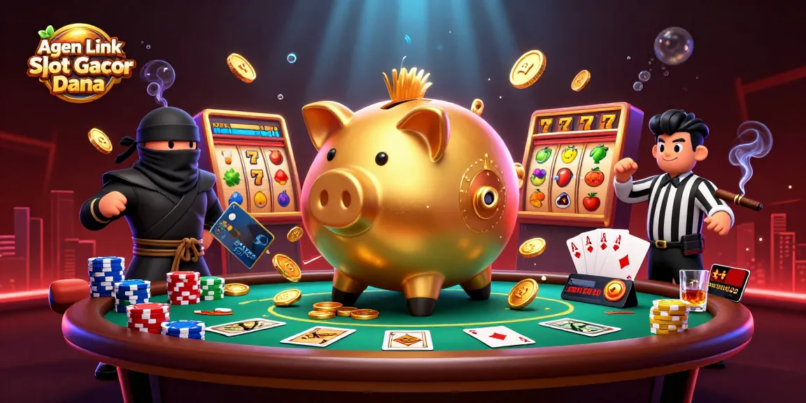Gambar slot yang menarik di Agen Link Slot Gacor Dana dengan karakter kartun dan simbol jackpot di latar belakang.