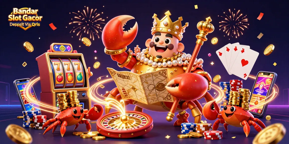 Engage in thrilling action with Bandar Slot Gacor Deposit Via Qris showcasing a vibrant casino scene and winning elements.
