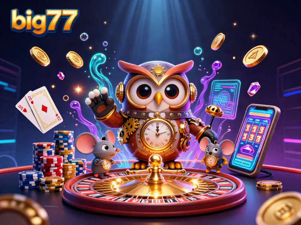 Menggandakan kemenangan dengan big777 dan simbol keberuntungan seperti jackpot dan koin emas di kasino digital.