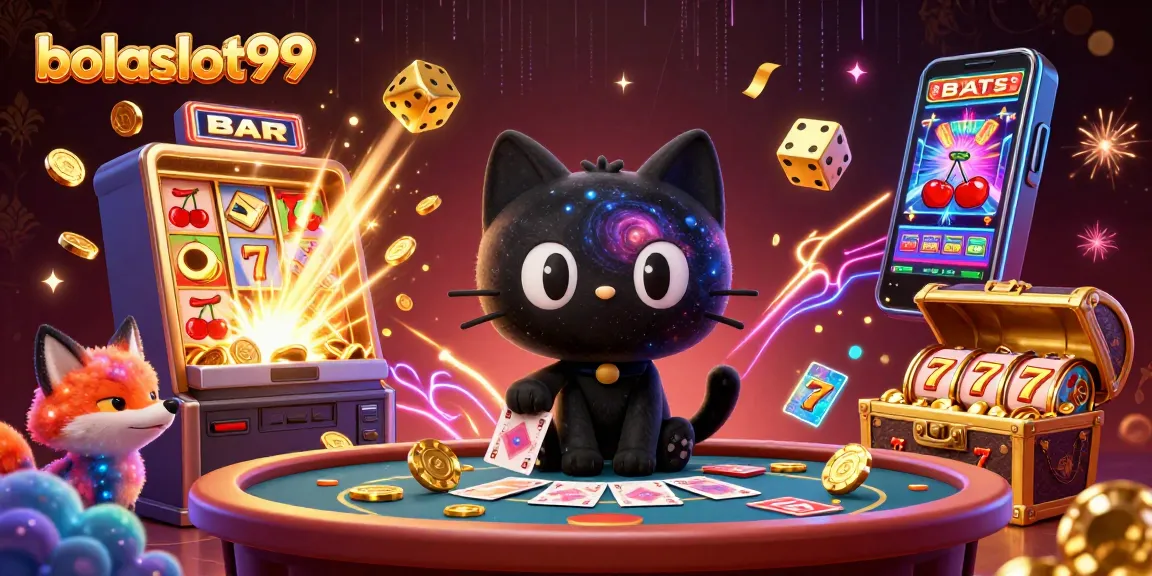 Experience the thrill at bolaslot99 with a vibrant cosmic casino illustration showcasing winning jackpot elements.
