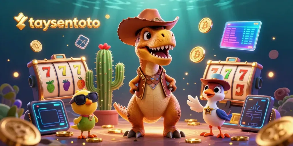 Menangkan permainan slot dengan taysentoto bersama karakter T-Rex dan teman-teman slot yang energik.