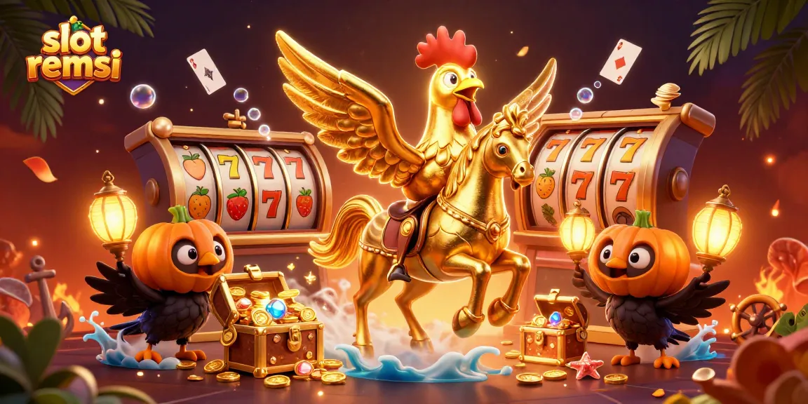 Gambarkan slot remsi yang menarik dalam ilustrasi kasino dengan karakter utama dan elemen permainan yang kaya.