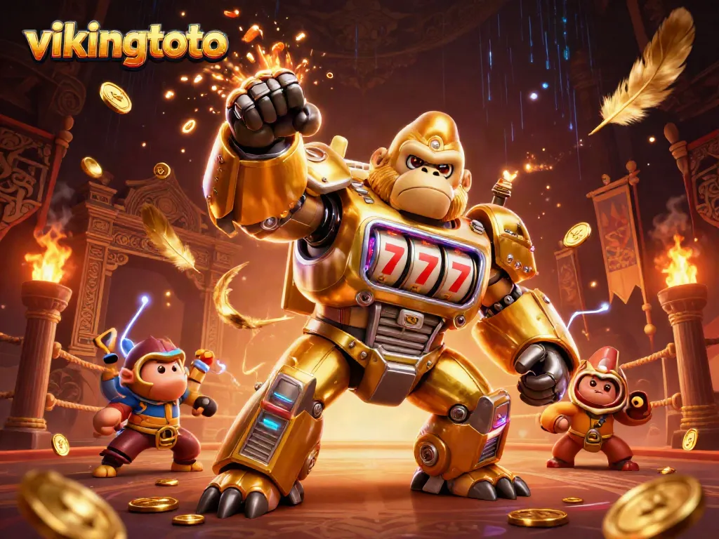 Experience the thrill of winning with vikingtoto's dynamic gaming scene featuring a powerful golden gorilla mech.