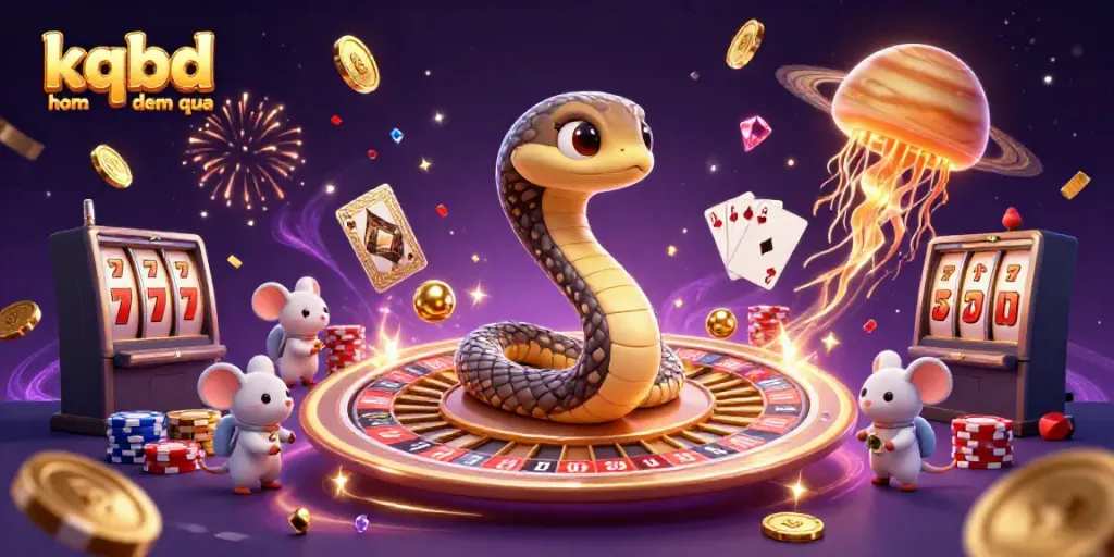 Experience the thrill of kqbd hom nay dem qua with cosmic casino characters and sparkling gaming elements.