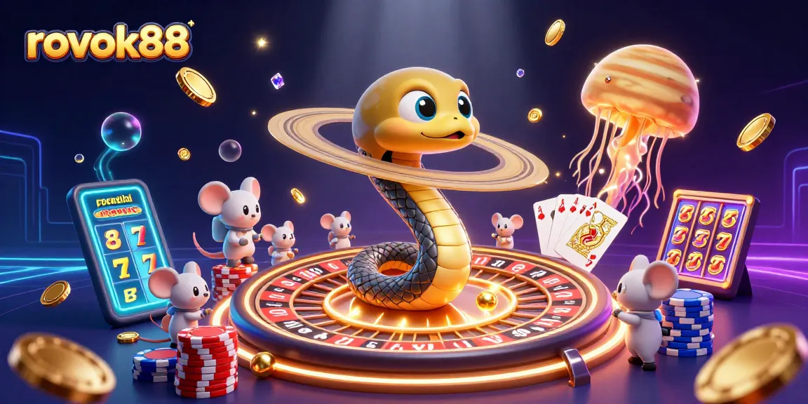 Experience thrilling gaming with rokok88's dynamic 3D scene featuring cosmic elements and exciting casino action.