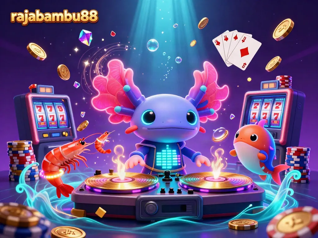 Rajabambu88 menghadirkan suasana kasino dengan DJ axolotl dan suasana meriah di bawah laut.