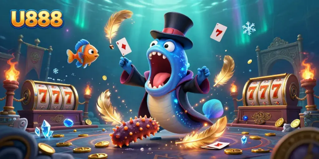 Experience U888's vibrant casino magic with charming sea creatures in this engaging underwater scene.