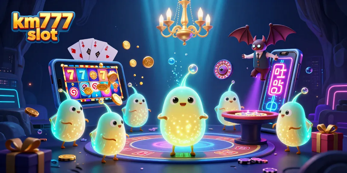 Engage with km777 slot featuring vibrant glowworms illuminating a casino with thrilling games.