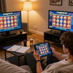Engaged player experiencing PHPVIP online gaming on tablet in a cozy home setting.