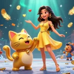 Engage with slot88's exciting atmosphere featuring a cheerful Asian woman and lucky cat amidst vibrant casino elements.