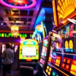 Bermain slot gacor dengan suasana meriah di kasino, mesin jackpot yang menarik perhatian, dan kemenangan nyata.