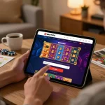Engaging with BAYITOTO login platform for exciting online togel games in a cozy home setting.