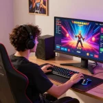 Engaging gaming environment showcasing https://xx88.se.net/ with a vibrant player, immersive game visuals, and modern décor.