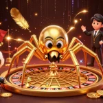 Engage in Judi Bola Resmi Bola88 with a dynamic scene of a betting fly and spider croupier amidst vibrant casino elements.