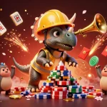 Experience the thrill of toto123 login with a vibrant casino-themed illustration featuring dynamic characters and game elements.