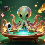 Taruhan seru dengan panizpayam, alien octopus bermain poker dengan robot, dan koin emas bertebaran