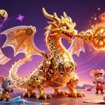 Experience the excitement of situs togel with vibrant lottery balls and a golden dragon, enriched by casino visuals.