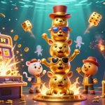 Experience the vibrant world of online casino australia with a dynamic 3D illustration bursting with casino elements.