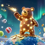VM777 users enjoy interactive gambling with a constellation bear among sports elements and coins.