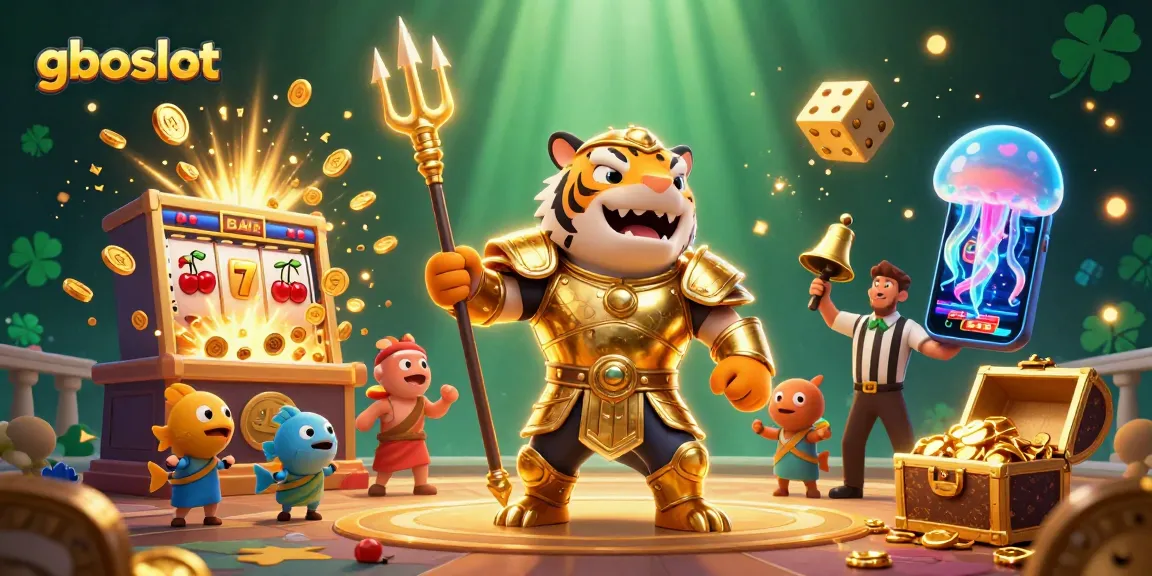 Pemain menyusun strategi di gboslot sambil merayakan jackpot dengan simbol keberuntungan dan keceriaan.